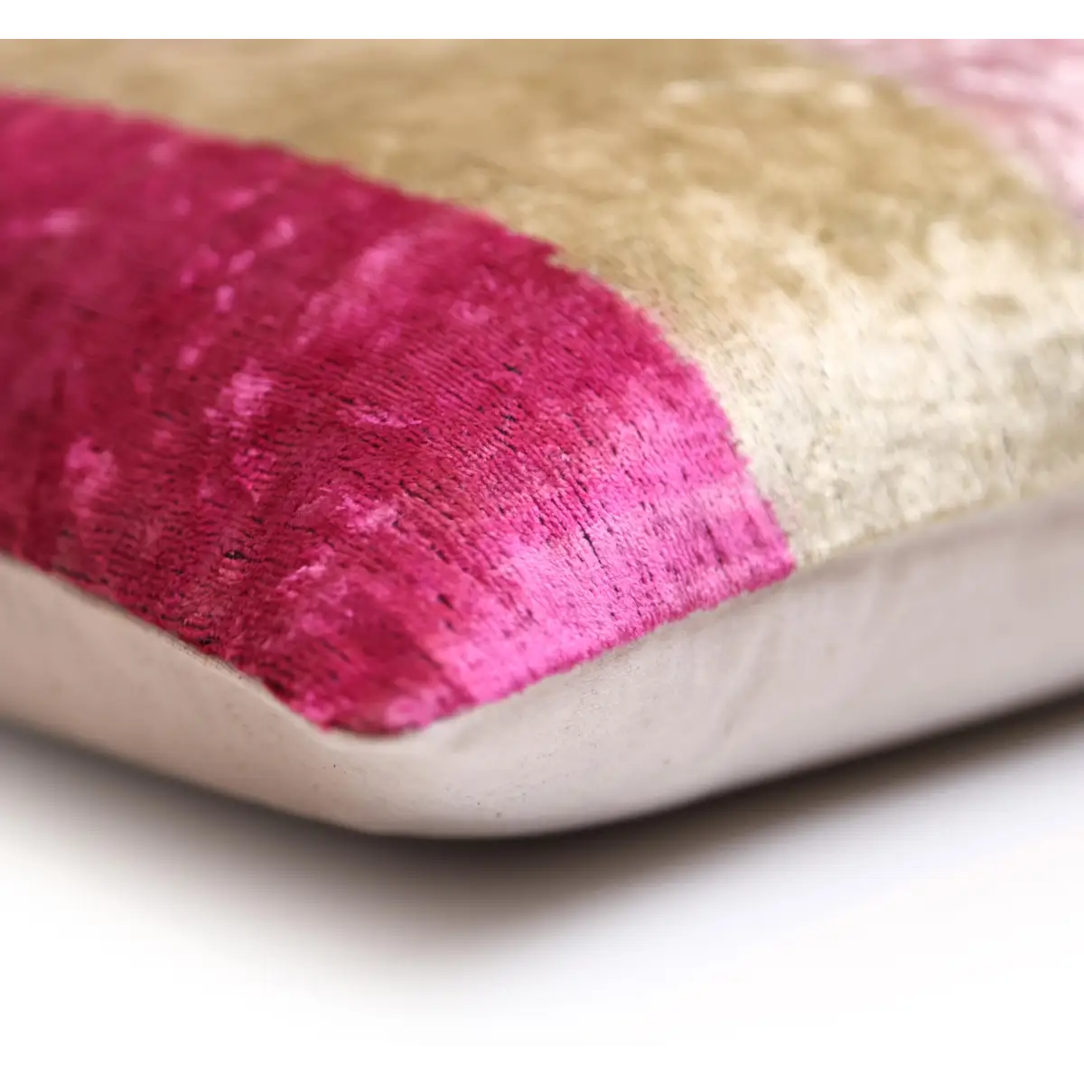 Pink Gold Striped Silk Velvet Lumbar Pillow – 16x24 Handmade Luxury Cushion - Canvello