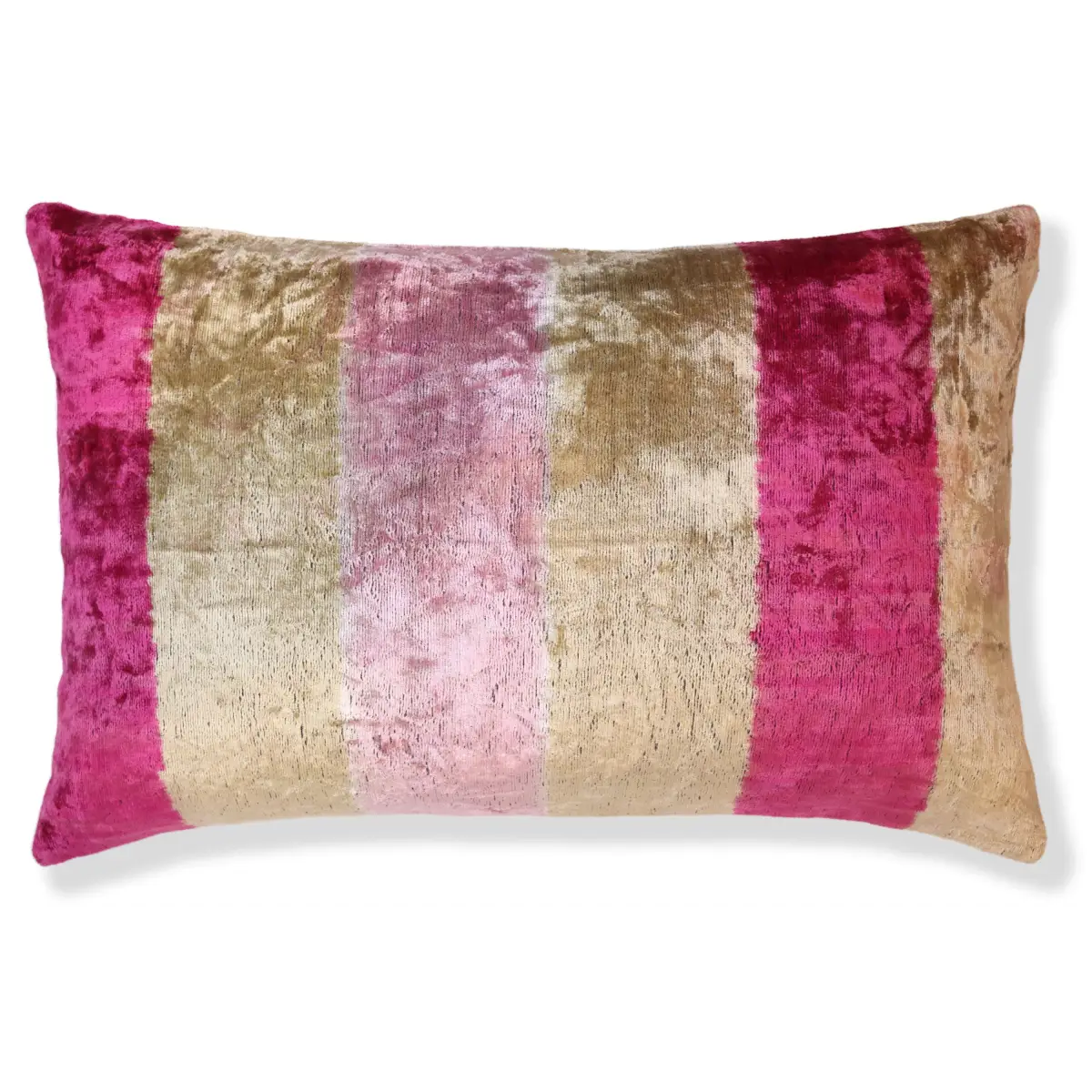 Pink Gold Striped Silk Velvet Lumbar Pillow – 16x24 Handmade Luxury Cushion - Canvello