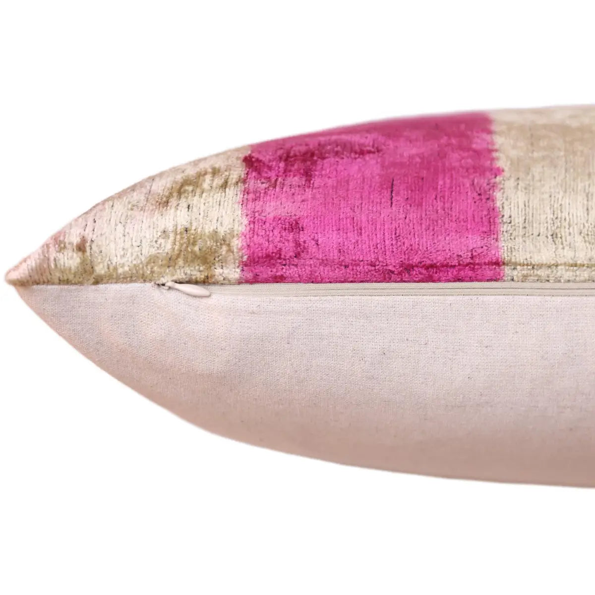 Pink Gold Striped Silk Velvet Lumbar Pillow – 16x24 Handmade Luxury Cushion - Canvello