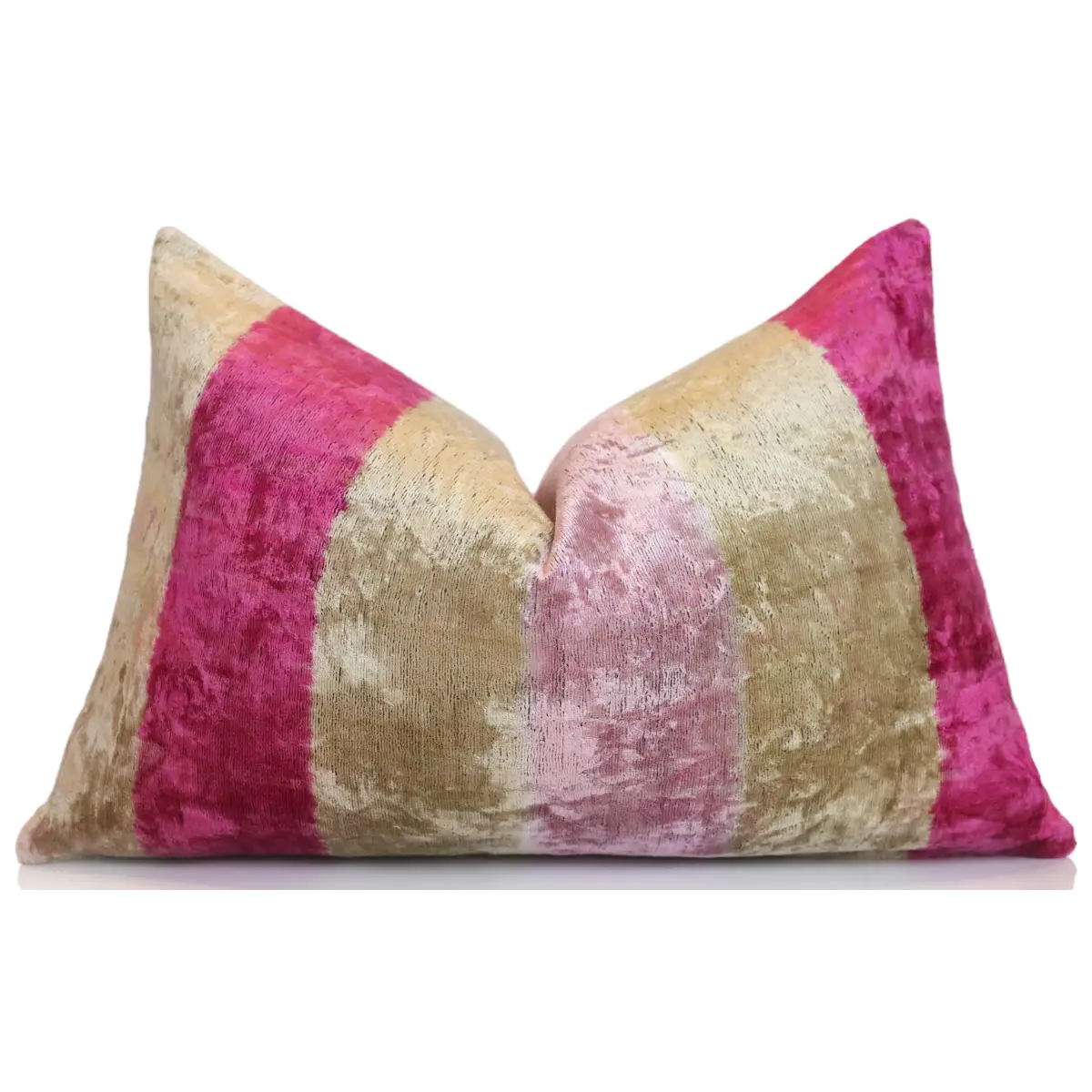 Pink Gold Striped Silk Velvet Lumbar Pillow – 16x24 Handmade Luxury Cushion - Canvello