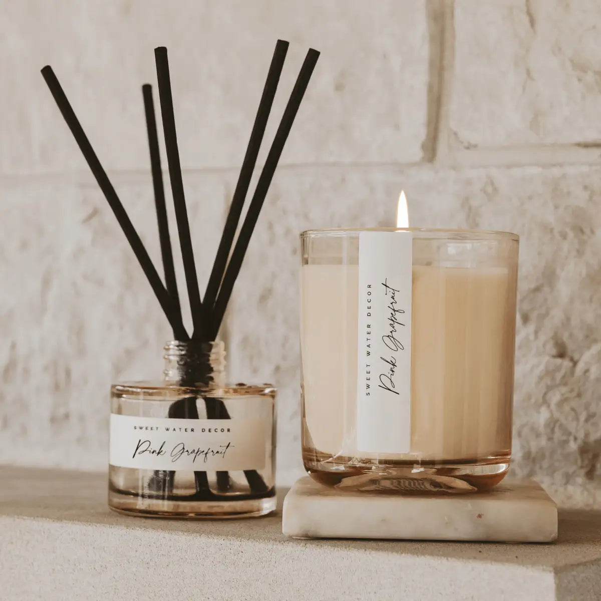 Pink Grapefruit Soy Candle - Tinted Glass Jar - 12 oz - Sweet Water Decor