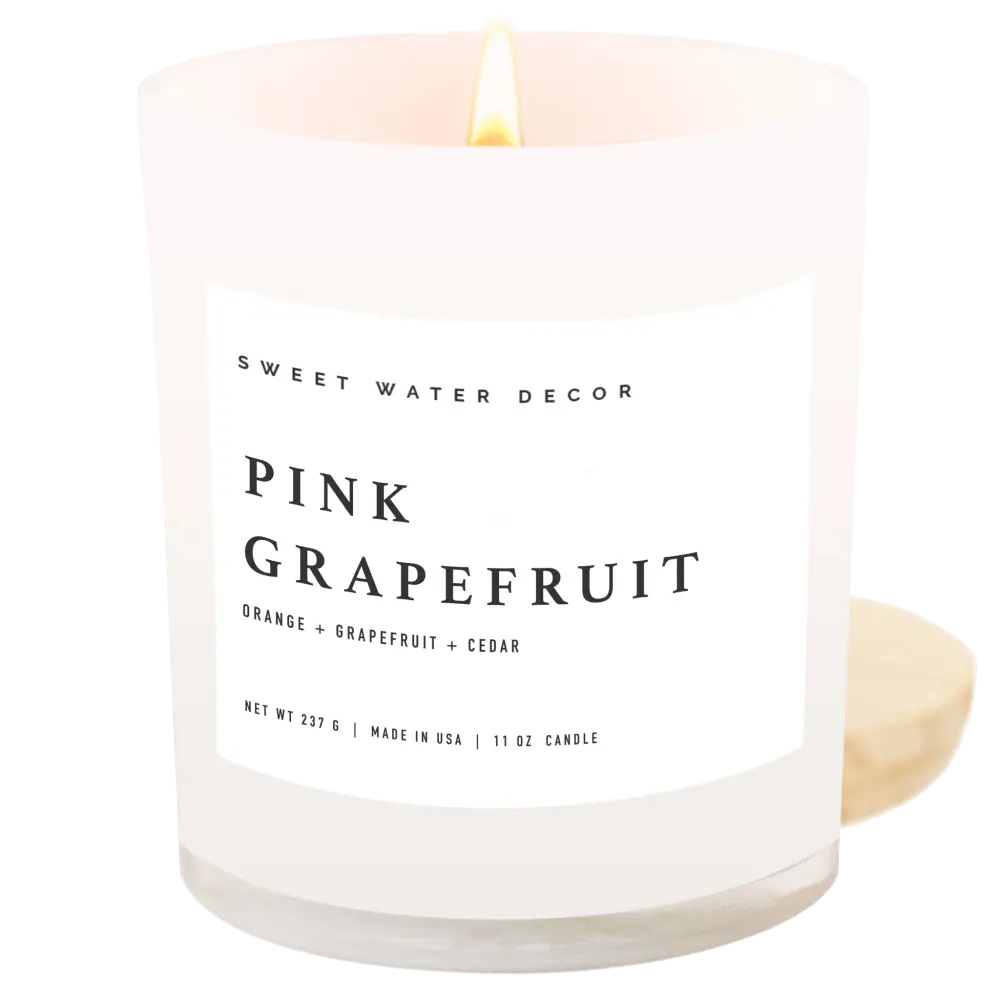 Pink Grapefruit Soy Candle - White Jar - 11 oz - Sweet Water Decor