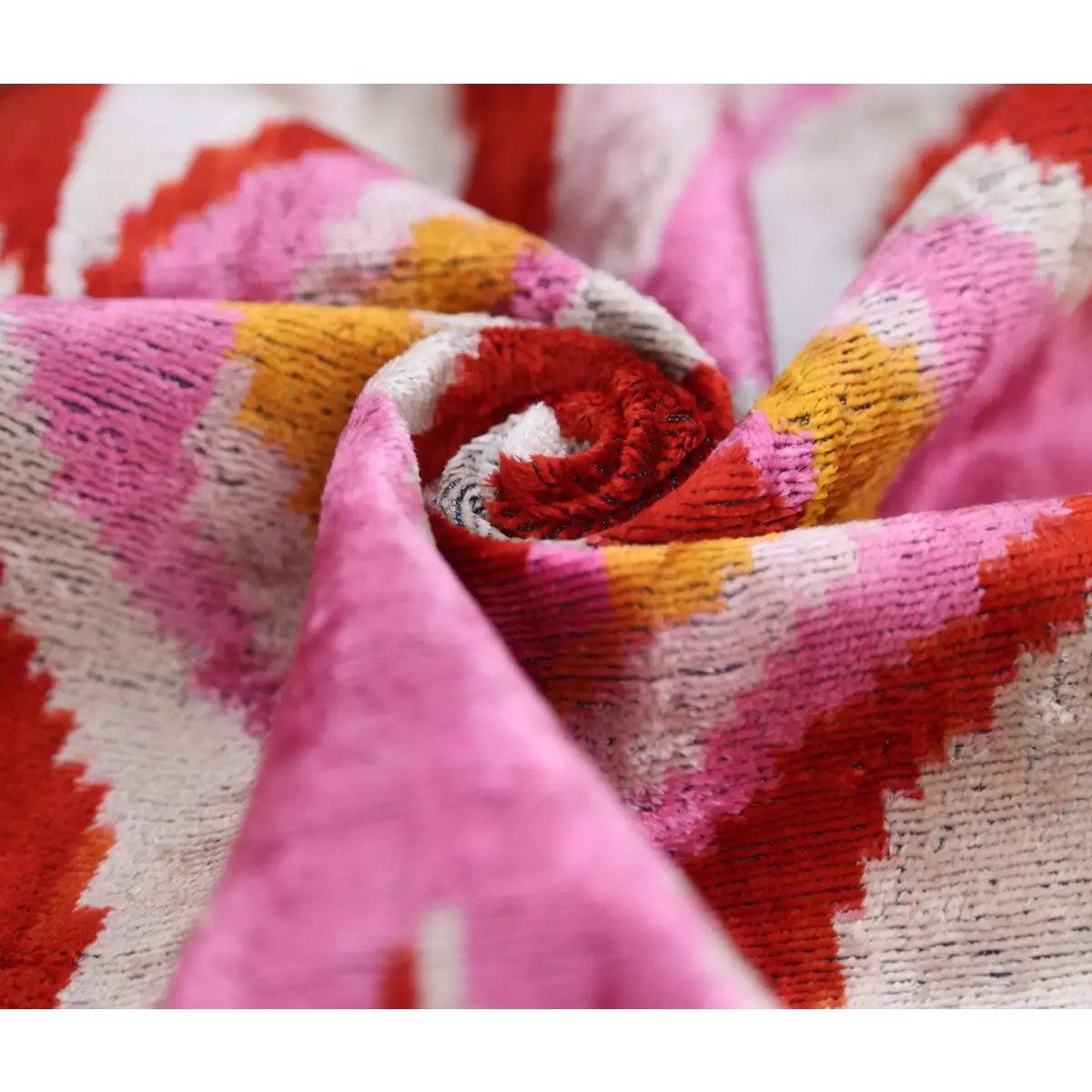 Pink Red Wave Silk Velvet Pillow – 20x20 Handmade Ikat Throw Cushion - Canvello