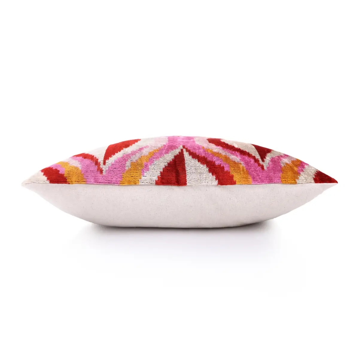 Pink Red Wave Silk Velvet Pillow – 20x20 Handmade Ikat Throw Cushion - Canvello