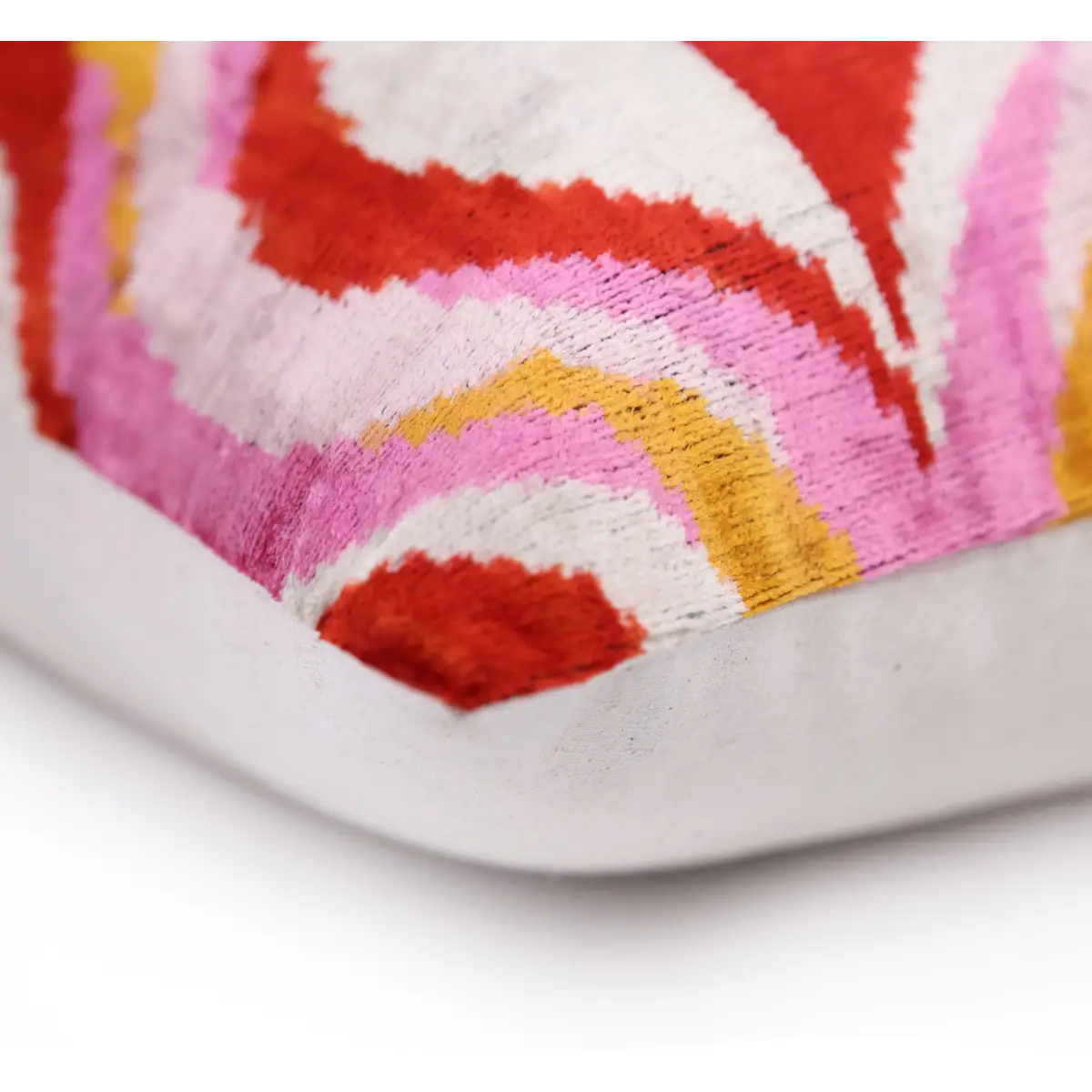 Pink Red Wave Silk Velvet Pillow – 20x20 Handmade Ikat Throw Cushion - Canvello