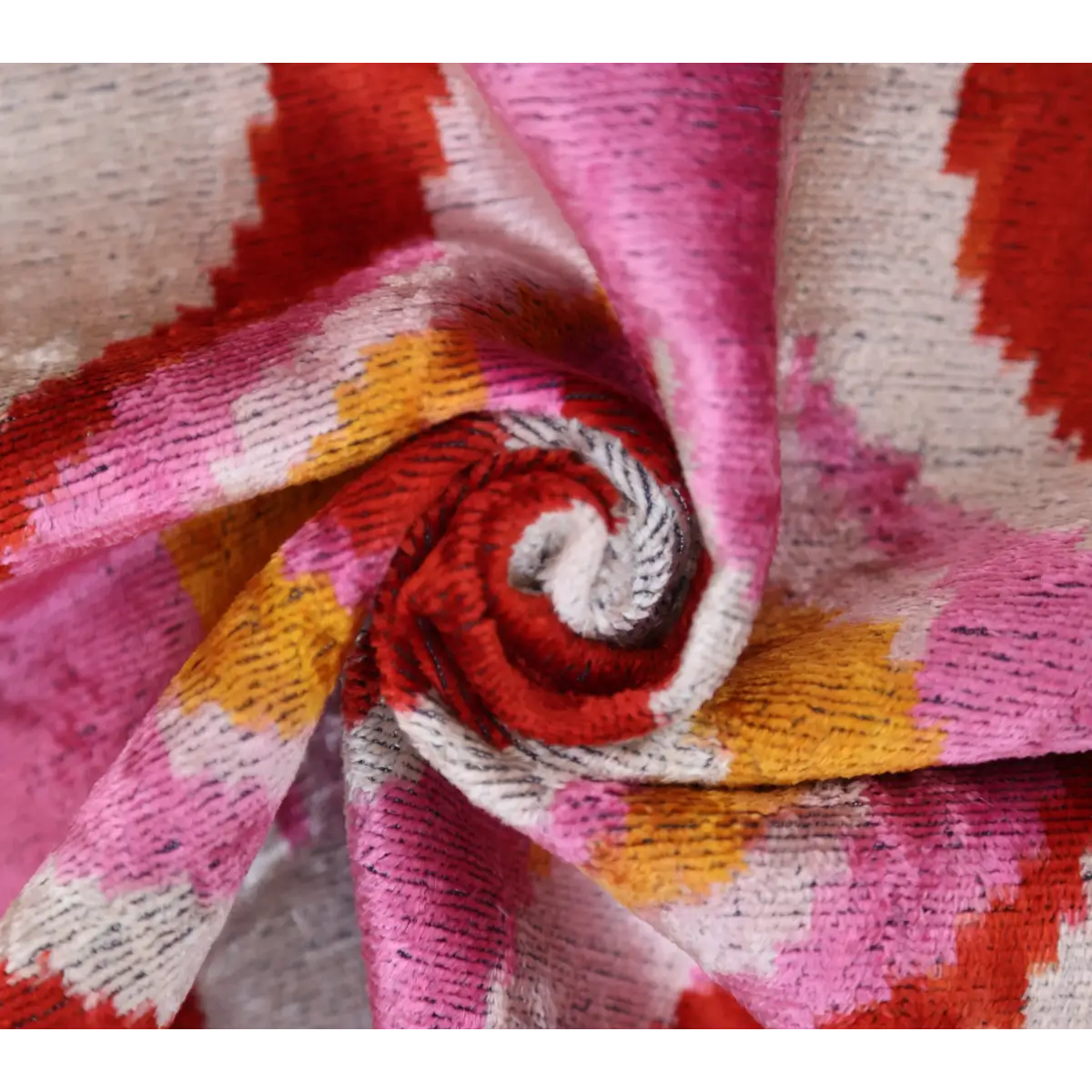 Pink Red Wave Silk Velvet Pillow – 20x20 Handmade Ikat Throw Cushion - Canvello