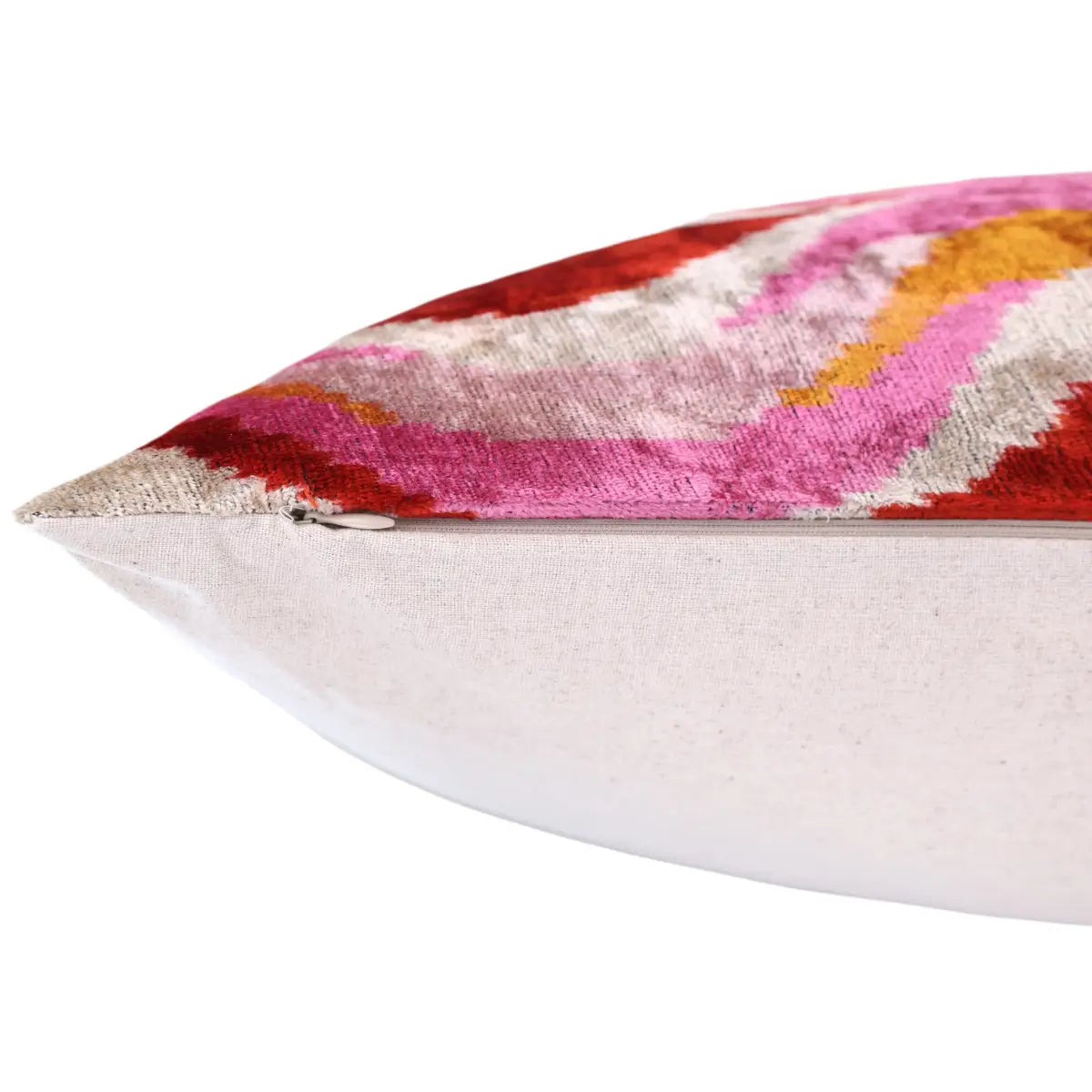Pink Red Wave Silk Velvet Pillow – 20x20 Handmade Ikat Throw Cushion - Canvello