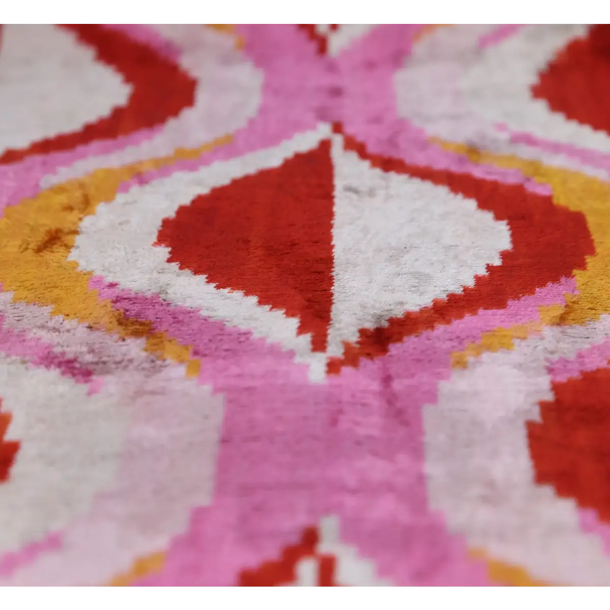 Pink Red Wave Silk Velvet Pillow – 20x20 Handmade Ikat Throw Cushion - Canvello
