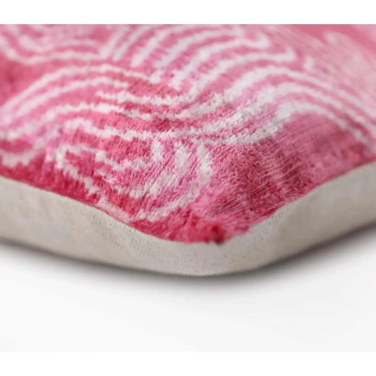 Pink White Zebra Silk Velvet Pillow – 20x20 Handmade Ikat Animal Cushion - Canvello