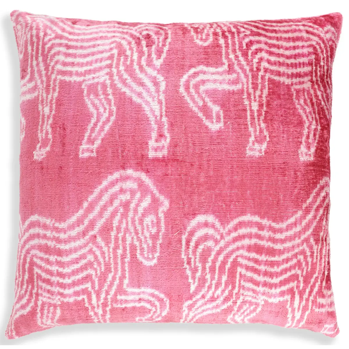 Pink White Zebra Silk Velvet Pillow – 20x20 Handmade Ikat Animal Cushion - Canvello