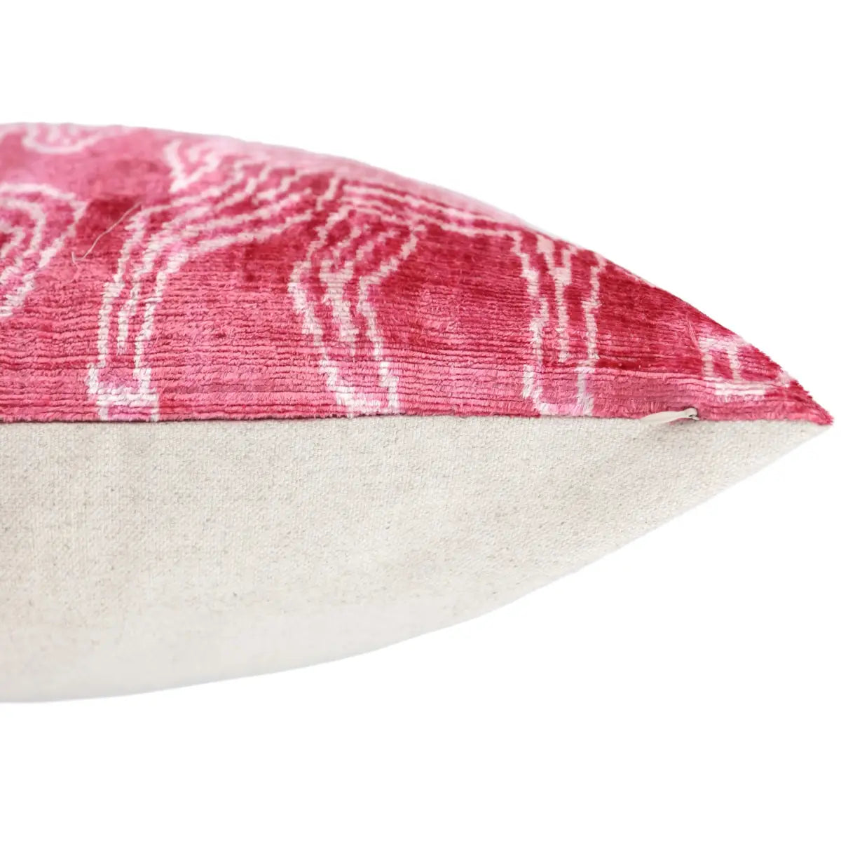 Pink White Zebra Silk Velvet Pillow – 20x20 Handmade Ikat Animal Cushion - Canvello