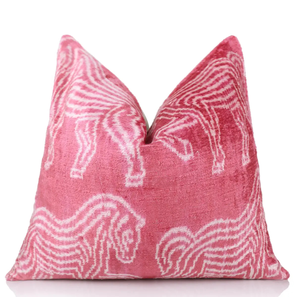 Pink White Zebra Silk Velvet Pillow – 20x20 Handmade Ikat Animal Cushion - Canvello