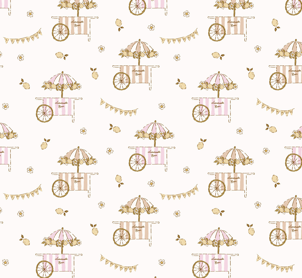 Sip Lemonade Cart Wallpaper by Eva Catherina - Sample 1 foot by 1 foot / Pink - Loomwell Home Goods