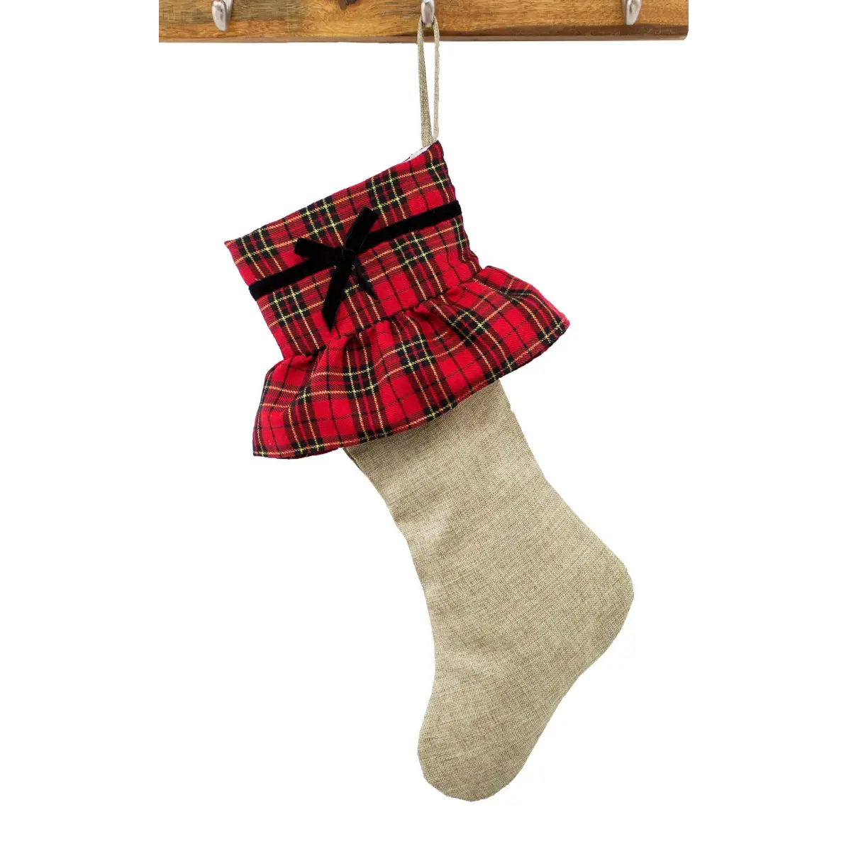 Plaid Ruffle and Bow Christmas Stocking - Fennco Styles