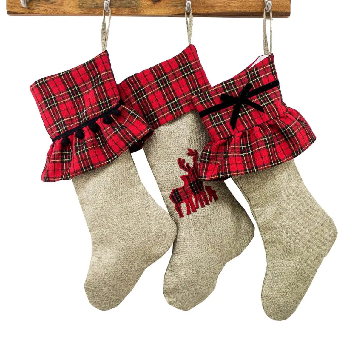 Plaid Ruffle and Bow Christmas Stocking - Fennco Styles