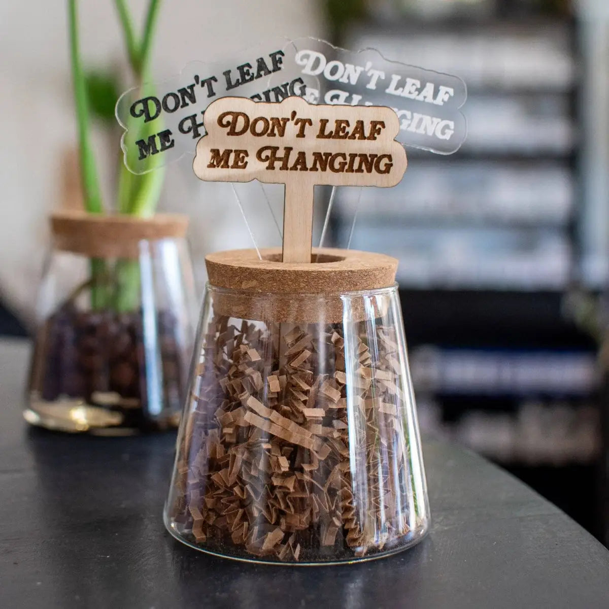 Plant Stake - Don’t Leaf Me Hanging - Clear Acrylic / Frosted Engraving - Still Magnolia