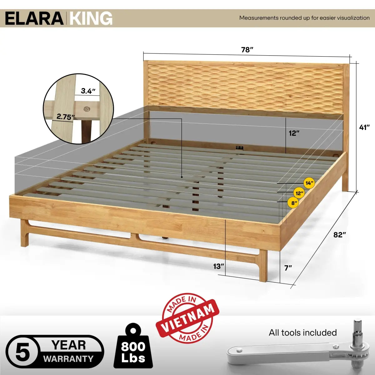 Platform Bed Frame with Headboard - Acacia Elara - Stylish and Durable Design - Megsu