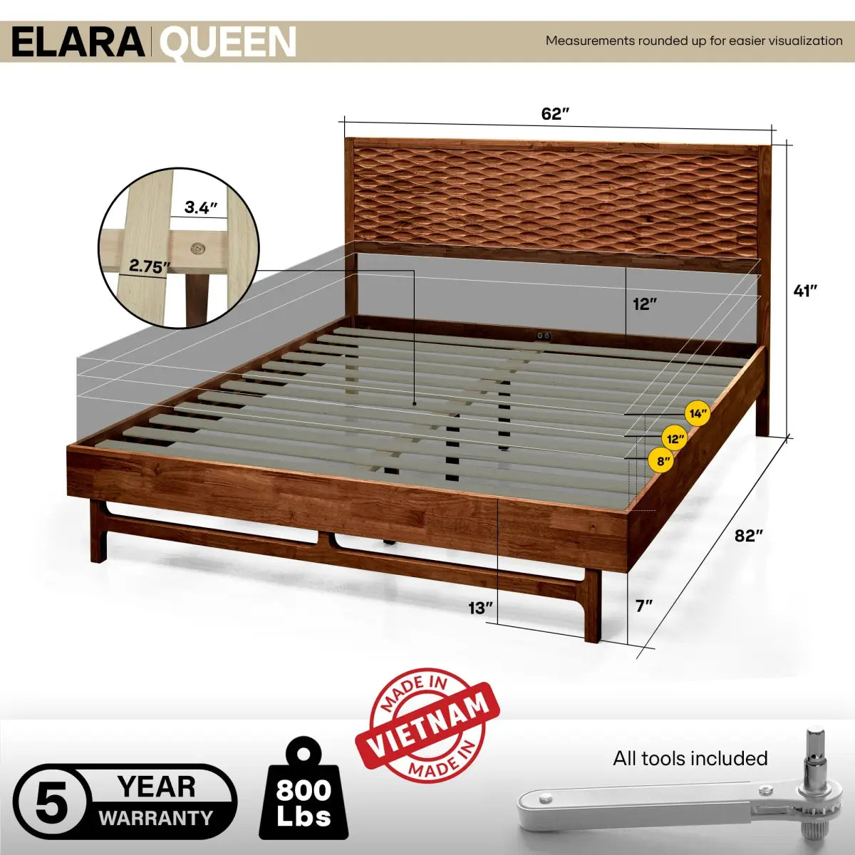 Platform Bed Frame with Headboard - Acacia Elara - Stylish and Durable Design - Megsu