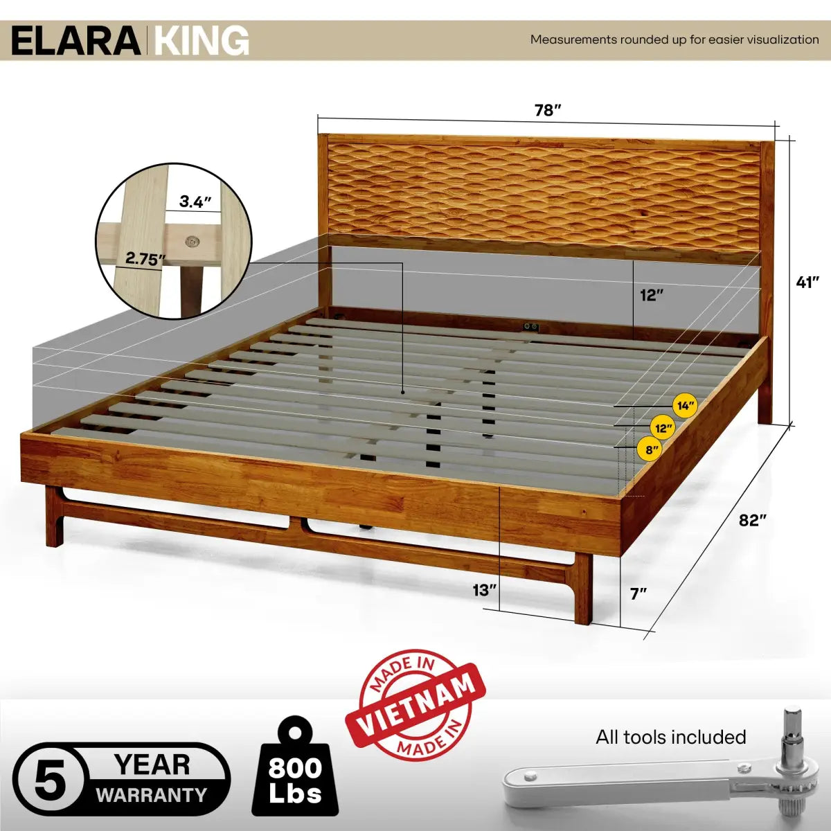 Platform Bed Frame with Headboard - Acacia Elara - Stylish and Durable Design - Megsu