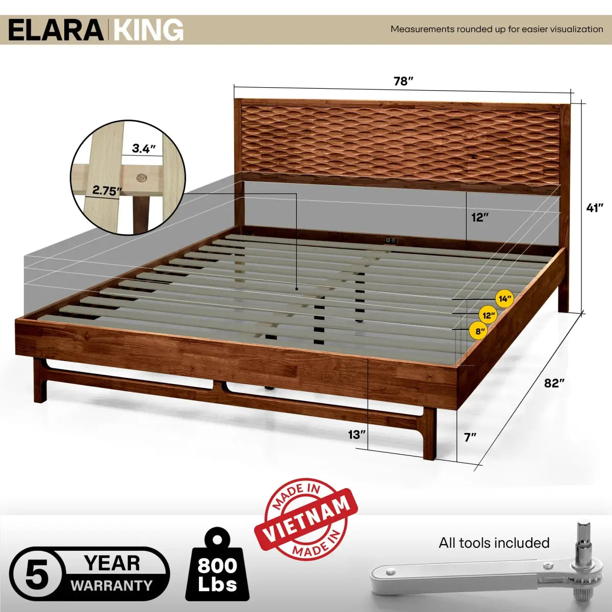 Platform Bed Frame with Headboard - Acacia Elara - Stylish and Durable Design - Megsu