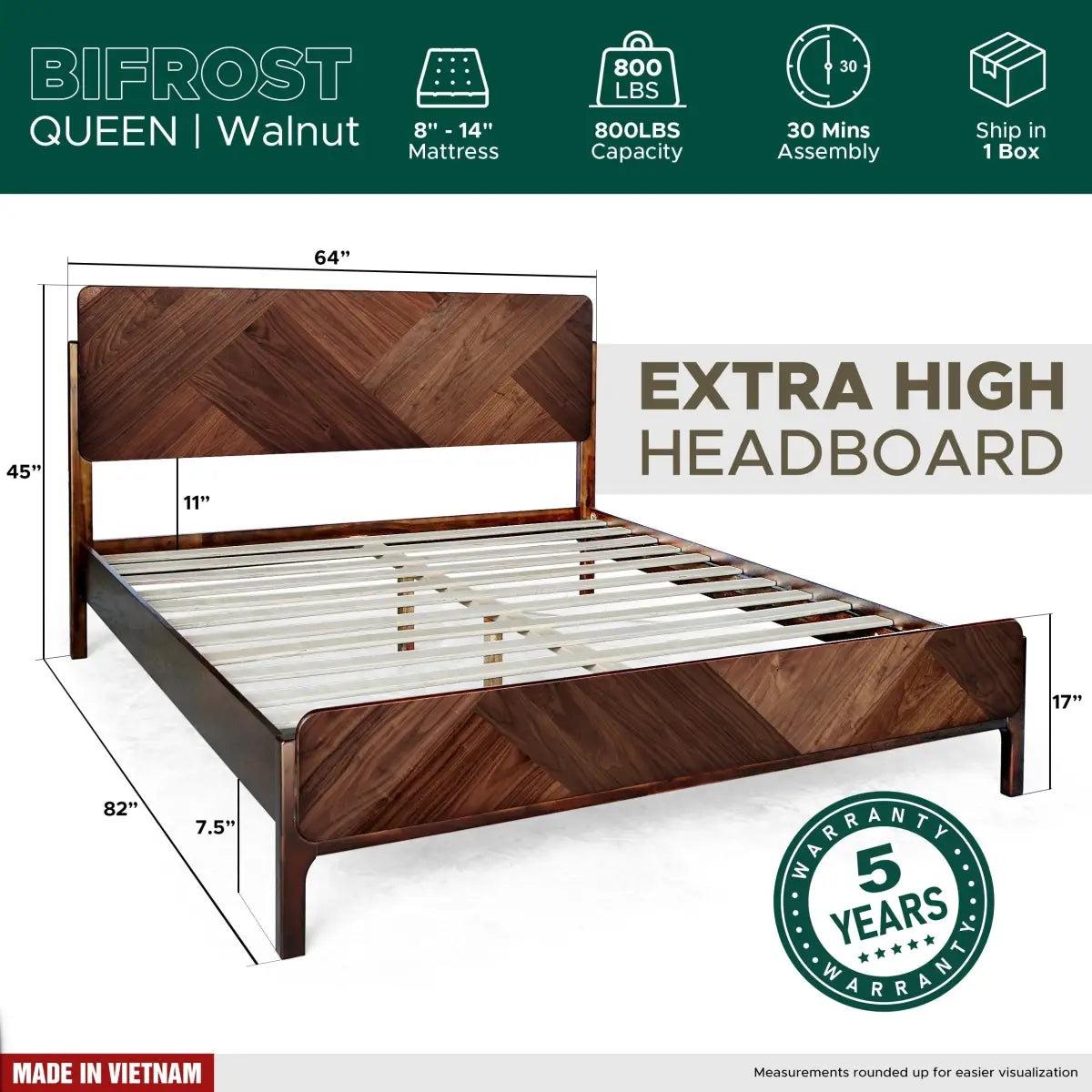 Platform Bed Frame with Headboard - Rorns Bifrost - Modern Bedrooms - Megsu