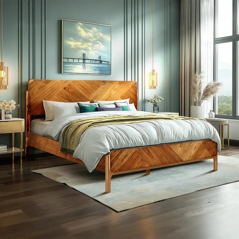Platform Bed Frame with Headboard - Rorns Bifrost - Modern Bedrooms - Megsu