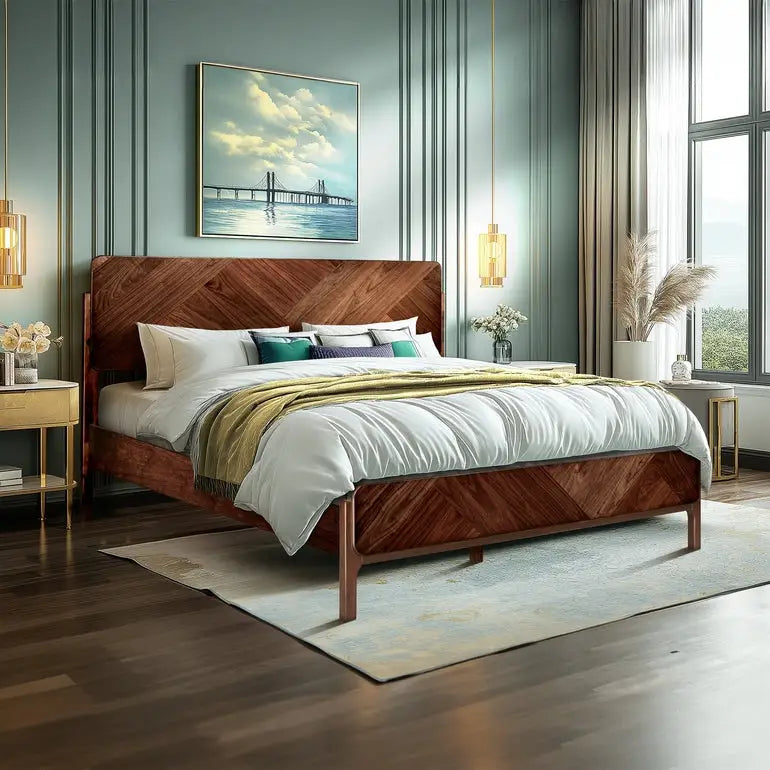 Platform Bed Frame with Headboard - Rorns Bifrost - Modern Bedrooms - Megsu