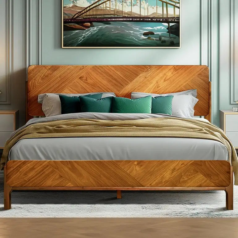 Platform Bed Frame with Headboard - Rorns Bifrost - Modern Bedrooms - Caramel / King - Megsu