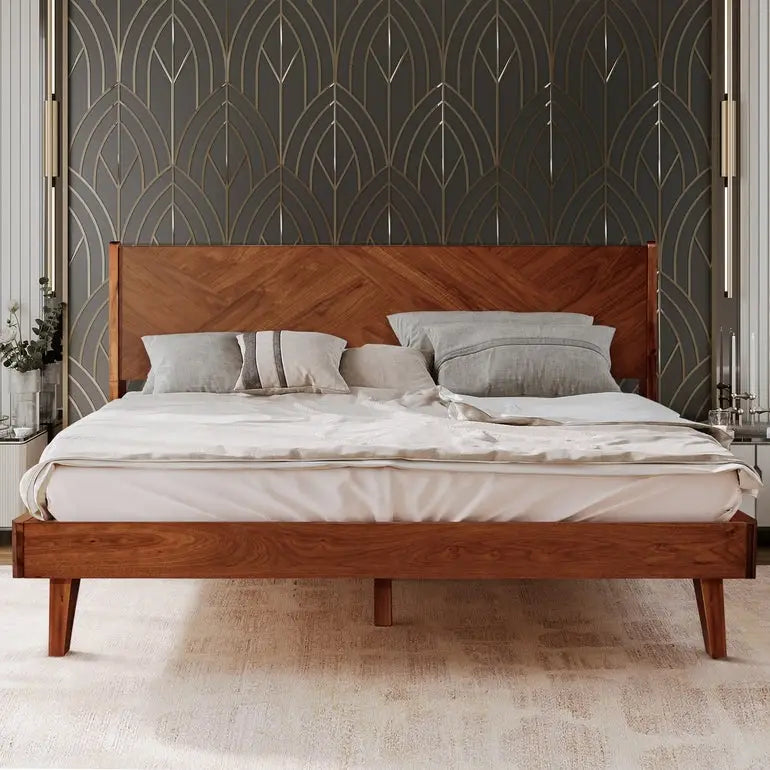 Platform Bed Frame with Headboard - Rorns Gazelle - Ultimate Comfort - Walnut / King - Megsu