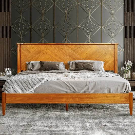 Platform Bed Frame with Headboard - Rorns Panthera - Ultimate Comfort - Caramel / King - Megsu