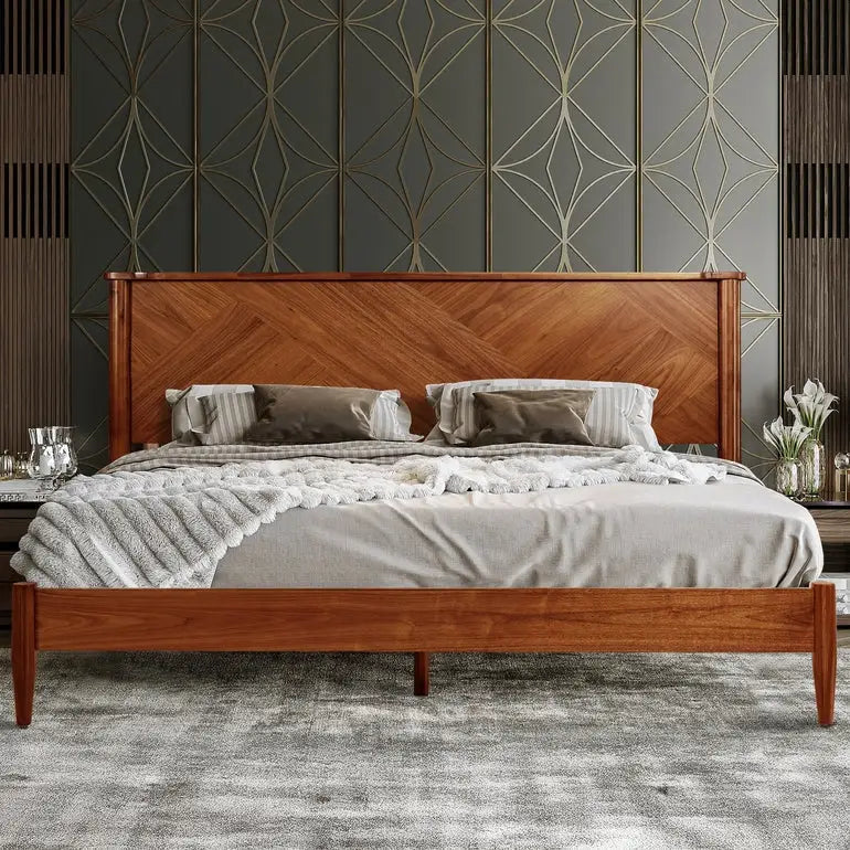 Platform Bed Frame with Headboard - Rorns Panthera - Ultimate Comfort - Walnut / King - Megsu