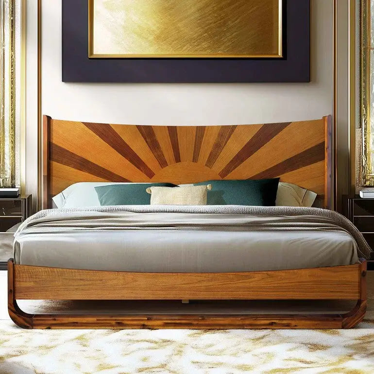 Platform Bed Frame with Headboard for Ultimate Bedroom Style - Caramel / King - Megsu