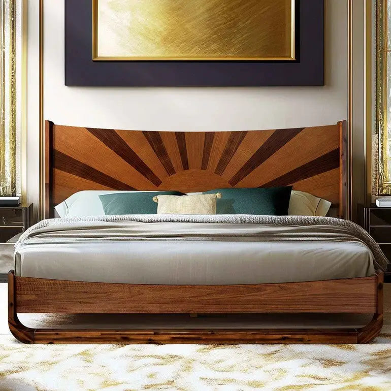 Platform Bed Frame with Headboard for Ultimate Bedroom Style - Walnut / King - Megsu