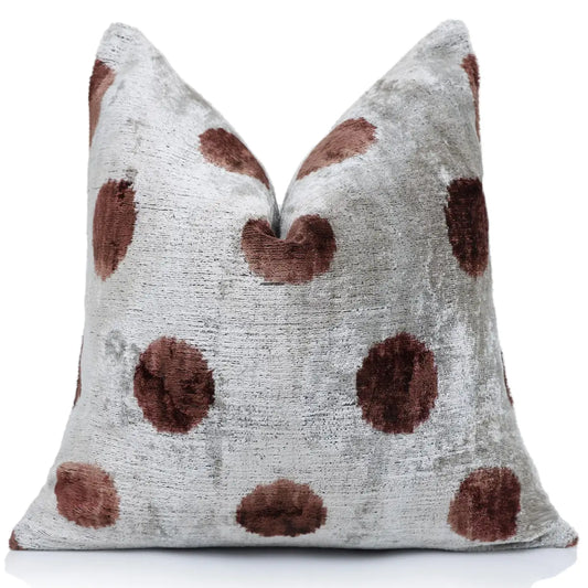 Platinum & Rust Modernist Dot Silk Velvet Pillow 20’’ x 20’’ - Canvello