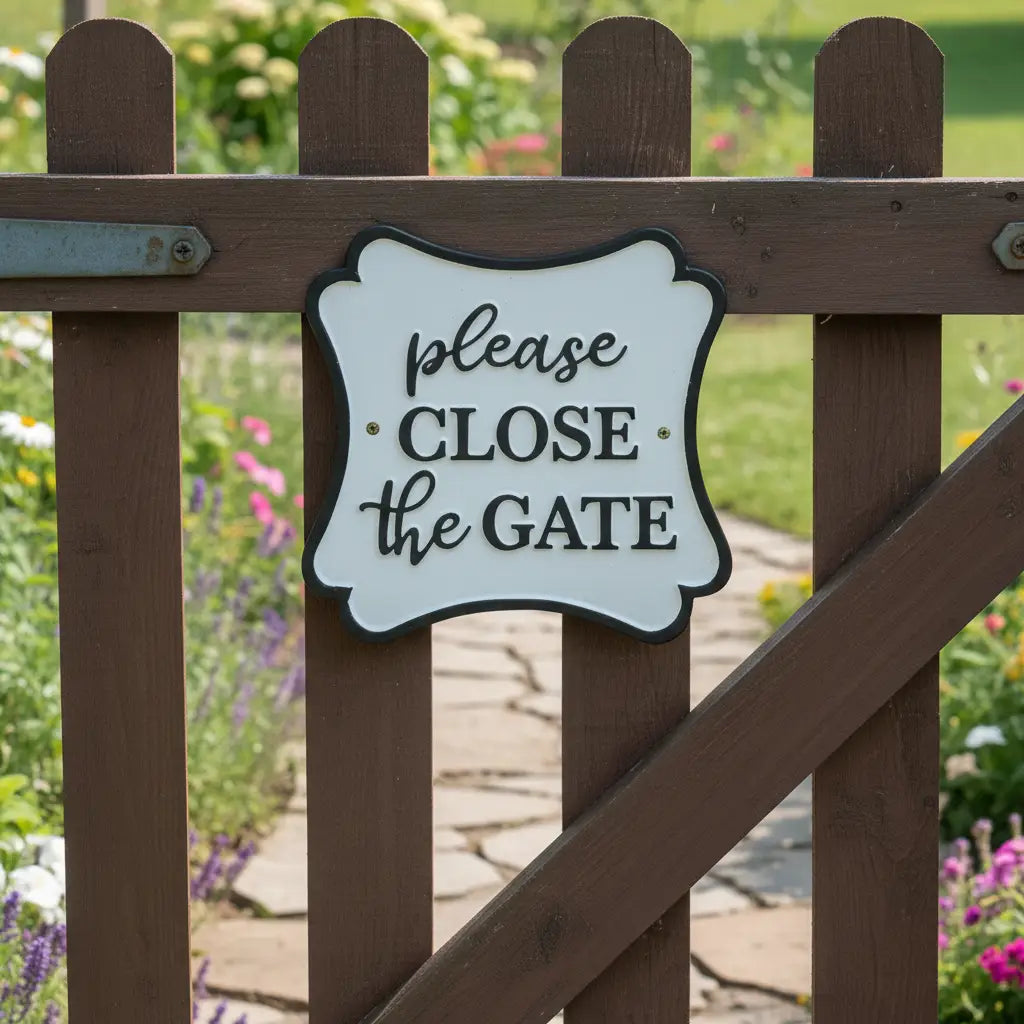 Please Close the Gate - Cast Iron Wall Sign - Black and White - Iron & Blossom