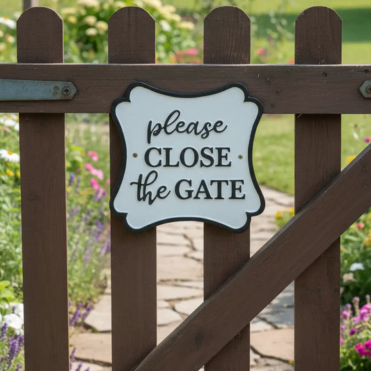 Please Close the Gate - Cast Iron Wall Sign - Black and White - Iron & Blossom
