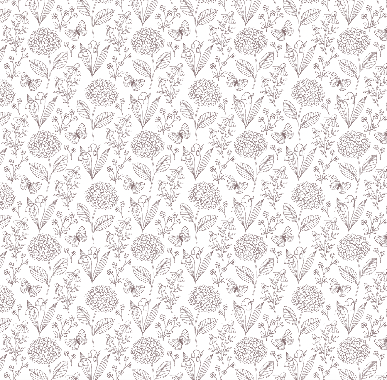 Hydragea and Butterflies Wallpaper by Gooseberry Moon - Sample 1 foot by 1 foot / Plum - Loomwell Home Goods
