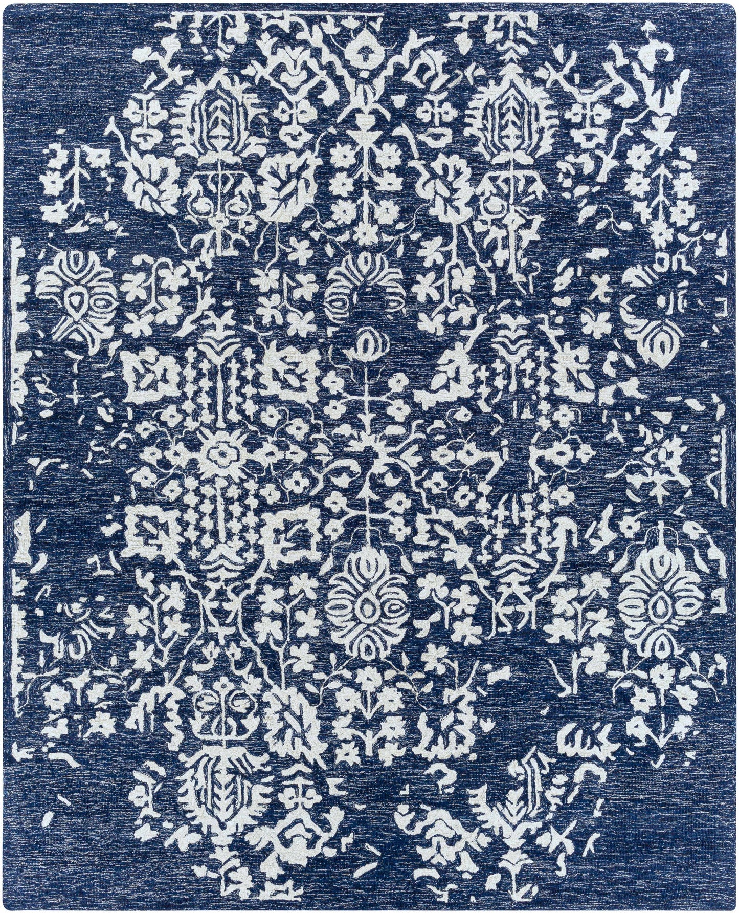 Navy Blue Patterned Wool Area Carpet - 8’ x 10’ Rectangle - Boutique Rugs