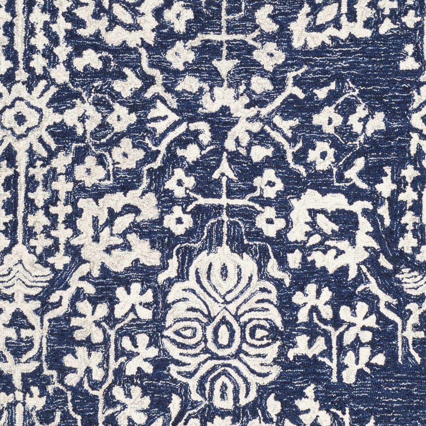 Navy Blue Patterned Wool Area Carpet - Boutique Rugs