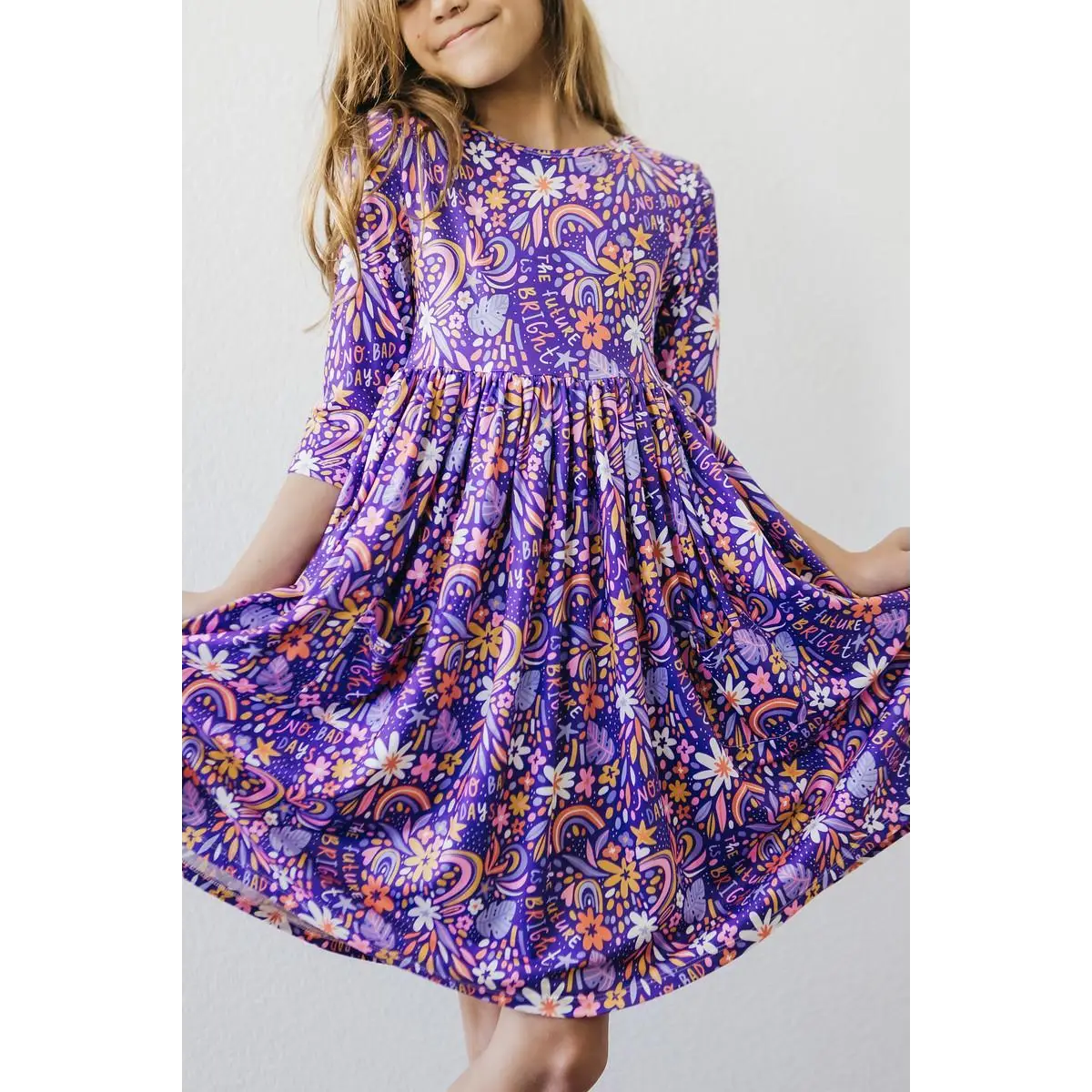 Pocket Twirl Dress - No Bad Days at School - 3/4 Sleeve - Mila & Rose ®