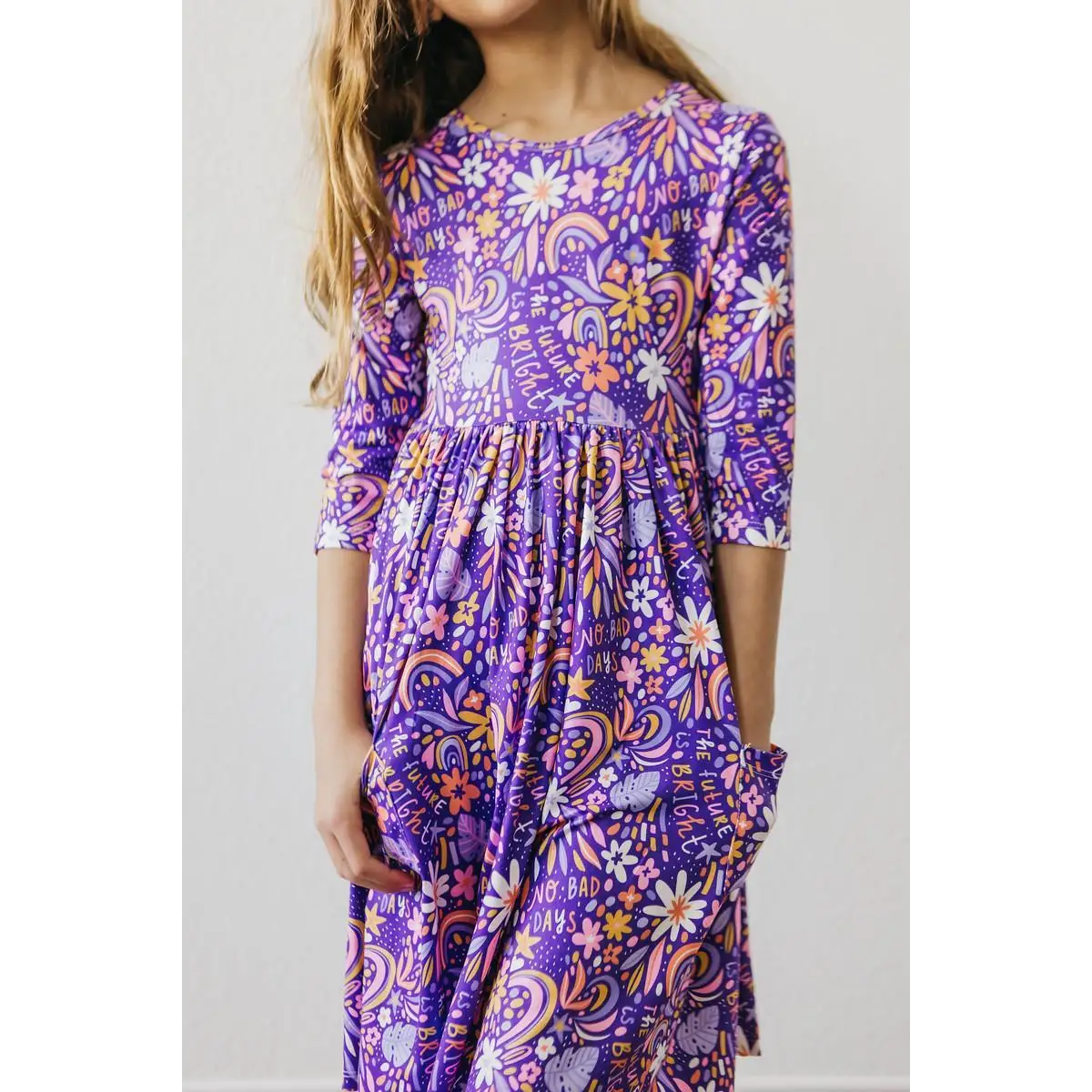 Pocket Twirl Dress - No Bad Days at School - 3/4 Sleeve - Mila & Rose ®