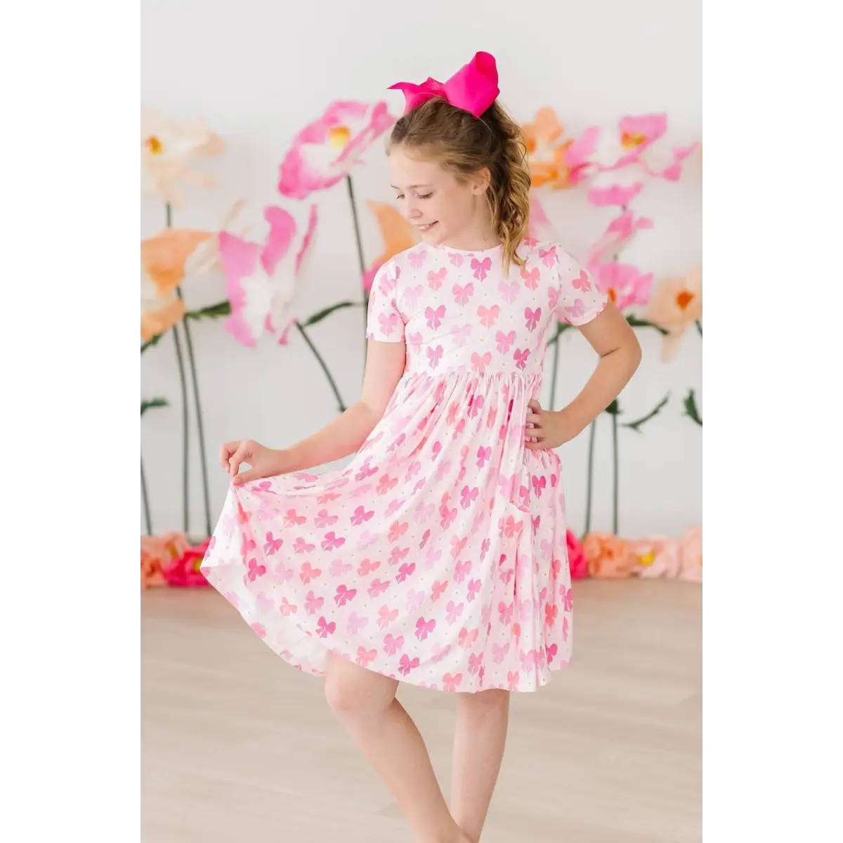 Pocket Twirl Dress - Bow Beauty - Pink Bows - Mila & Rose ®