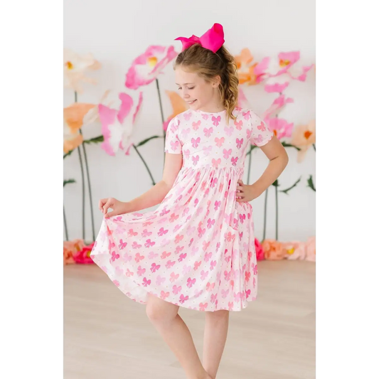 Pocket Twirl Dress - Bow Beauty - Pink Bows - Mila & Rose ®