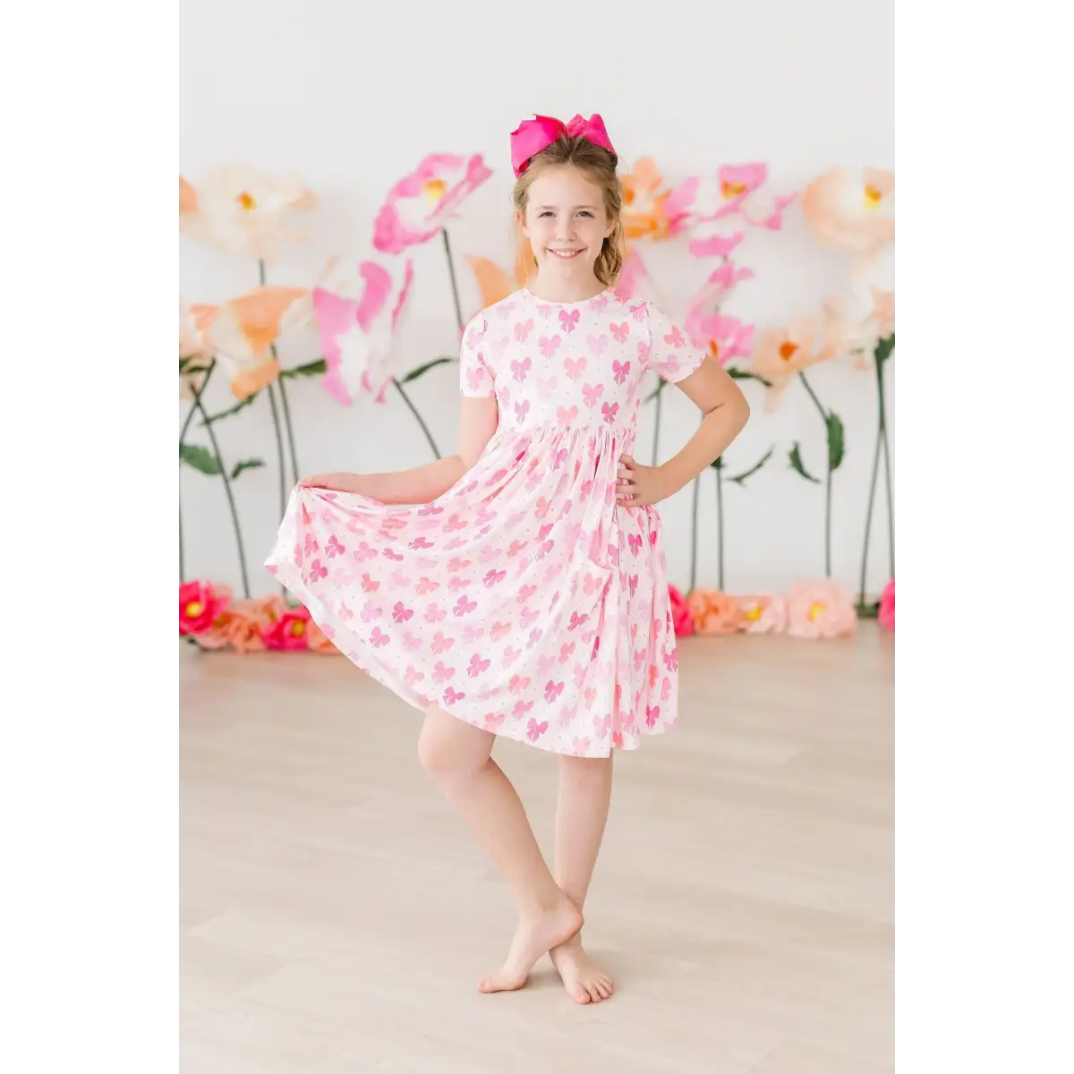Pocket Twirl Dress - Bow Beauty - Pink Bows - Mila & Rose ®