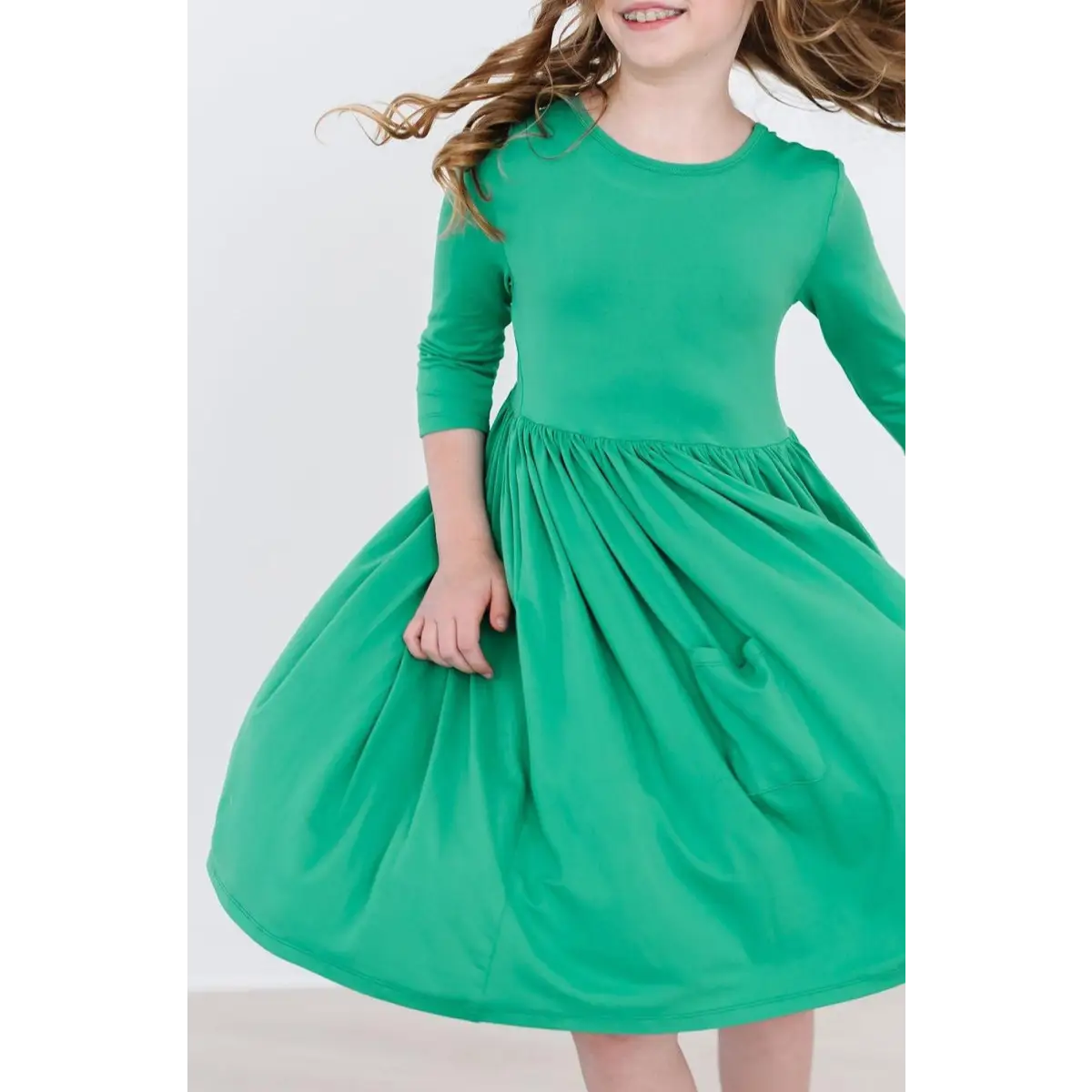 Pocket Twirl Dress - Kelly Green 3/4 Sleeve - 6-12M - Mila & Rose ®