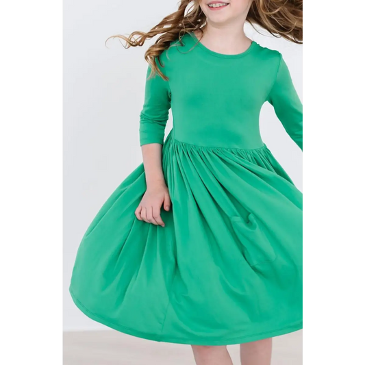 Pocket Twirl Dress - Kelly Green 3/4 Sleeve - 6-12M - Mila & Rose ®