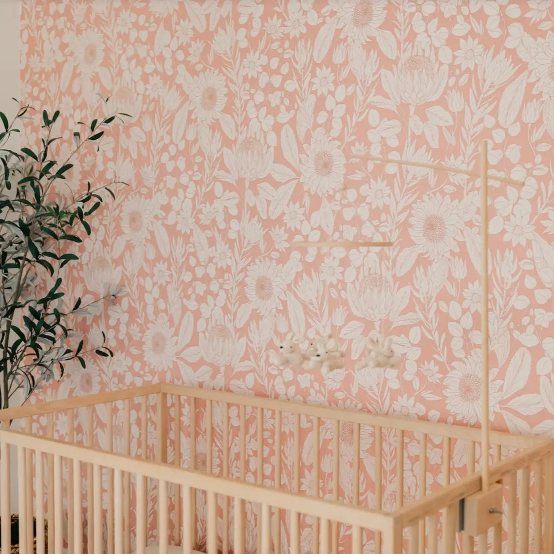Polly Wallpaper - Pink Sunflower Botanical - by Lovely People Studio - Loomwell Home Goods