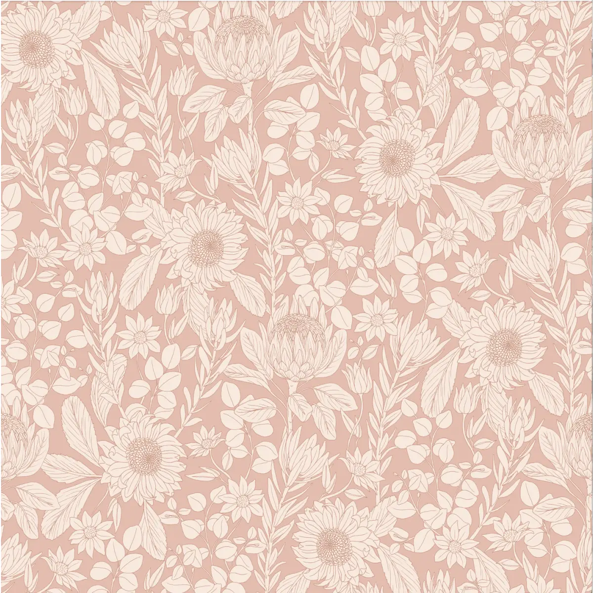 Polly Wallpaper - Pink Sunflower Botanical - by Lovely People Studio - Sample 1 foot by 1 foot - Loomwell Home Goods