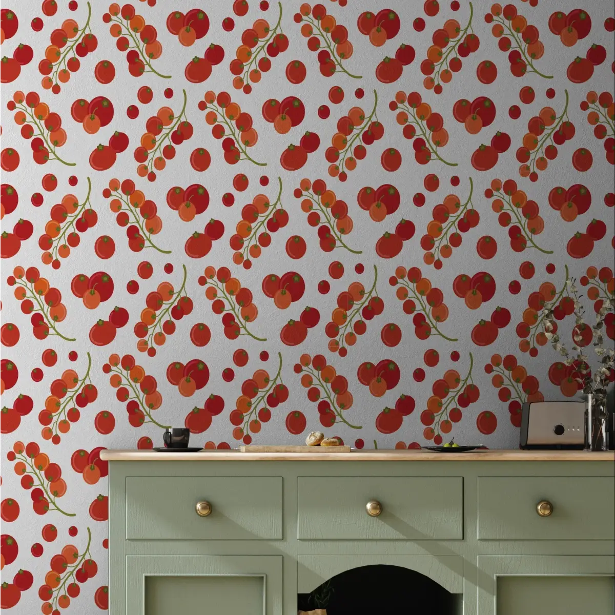 Pomodori Wallpaper - Bright Tomatoes - by Danielle Chandler Design - Loomwell Home Goods