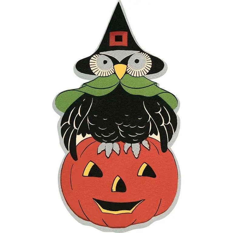 Vintage Halloween Postcard - Owl on Jack O’Lantern - Found Image Press